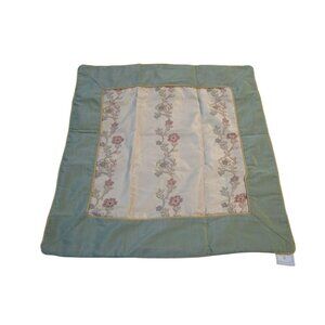 Vintage Waterford Euro Sham Pillow Cover Green Embroidered Floral Panel GUC 26"x